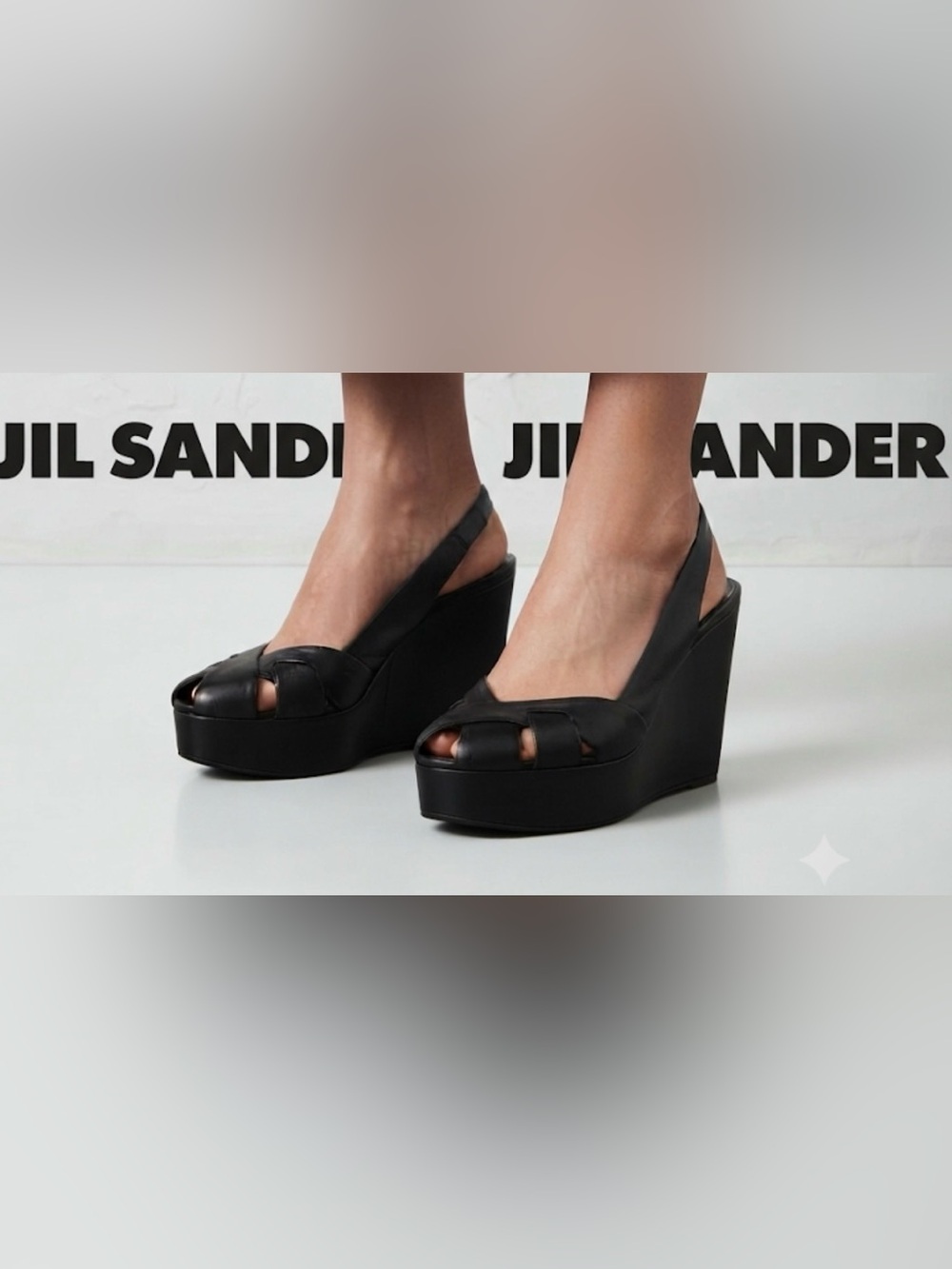 Authentic Jil Sander luxury designer platform sling back open toe heels sz 7.5